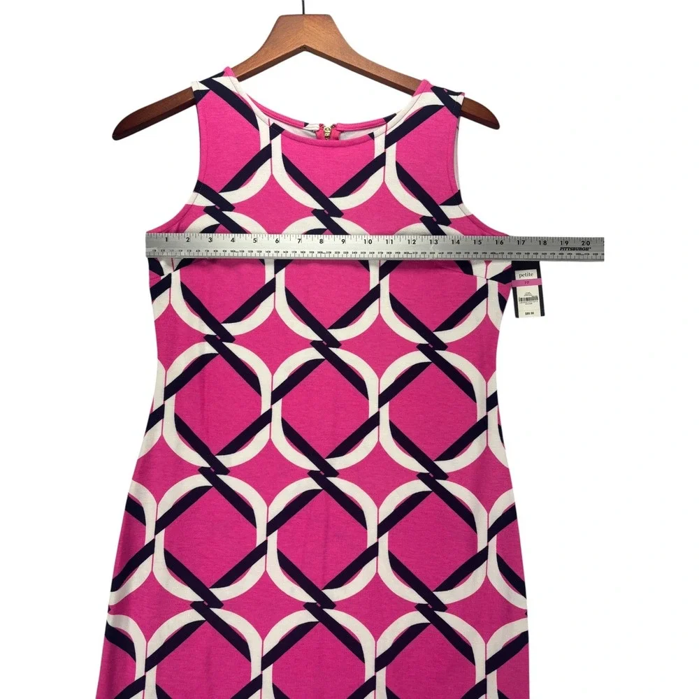 NWT Crown & Ivy Beach Dress PP Pink Geometric Sleeveless Shift Stretch Petite